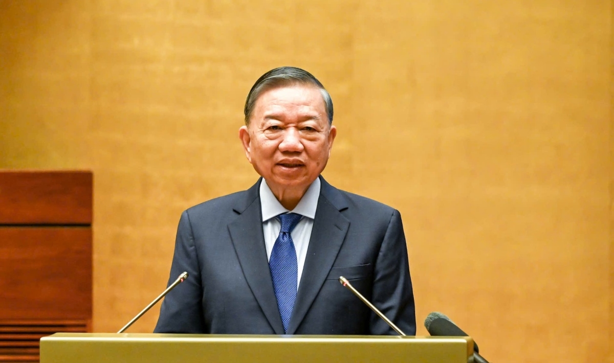 Party General Secretary and State President To Lam delivers a speech at the conference. Photo: Van Hieu/VOV
