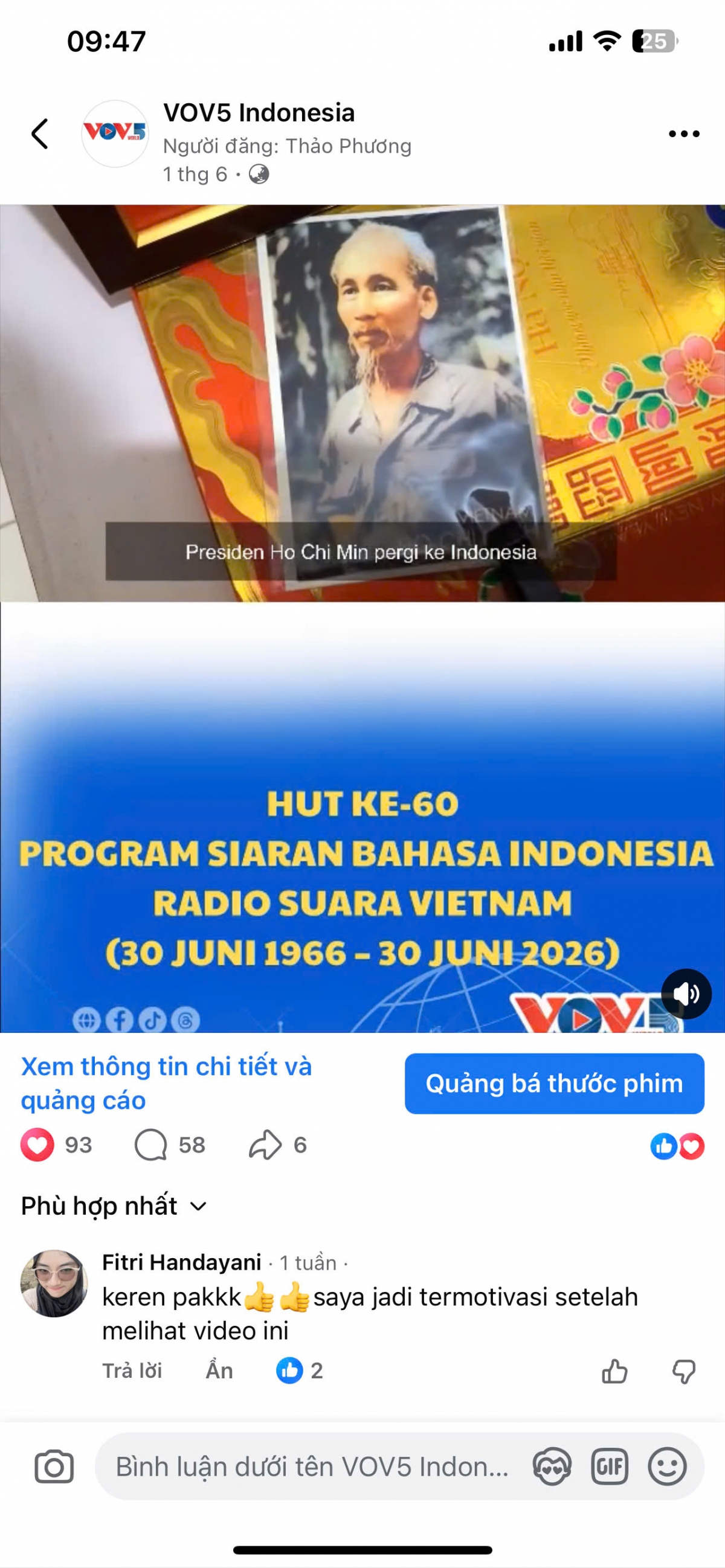 Para pendengar aktif berinteraksi di Fanpage VOV5 Indonesia.