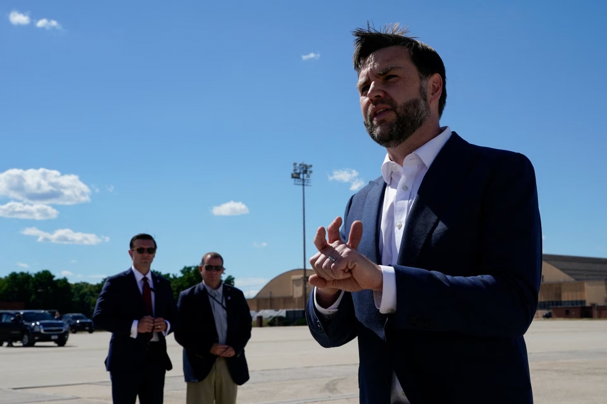 US Vice President J.D. Vance speaks to reporters at Joint Base Andrews, Maryland, US, June 20, 2026. (REUTERS/Elizabeth Frantz/Pool)