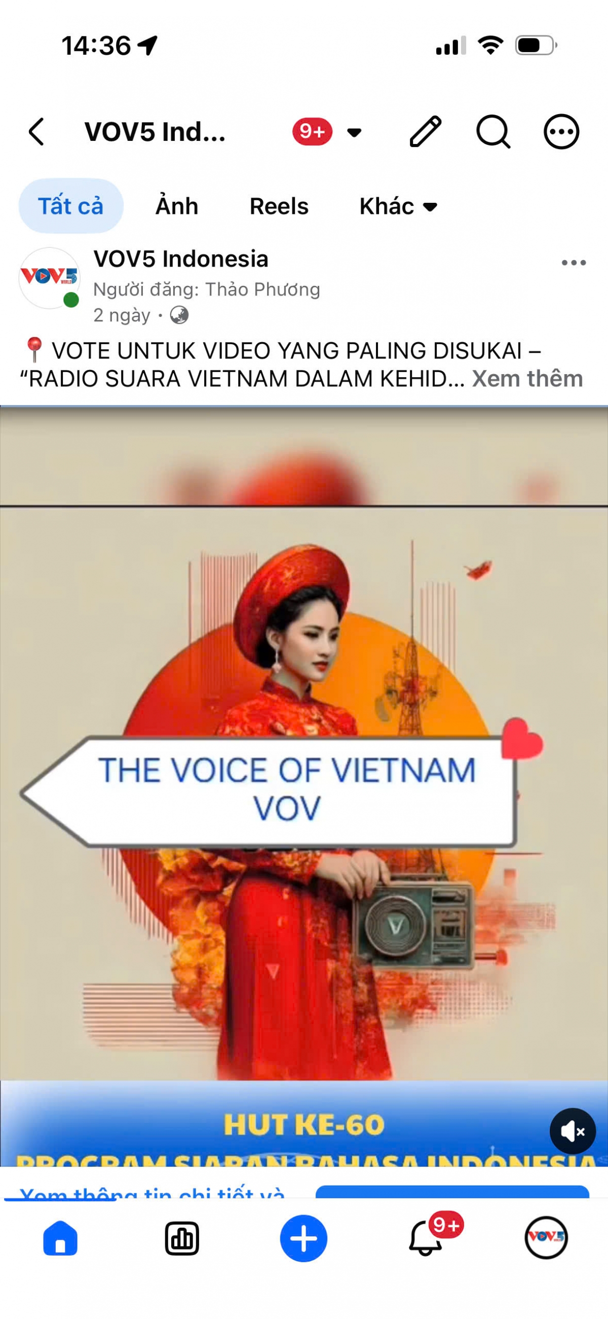 Foto layar tentang video yang diunggah diFanpage