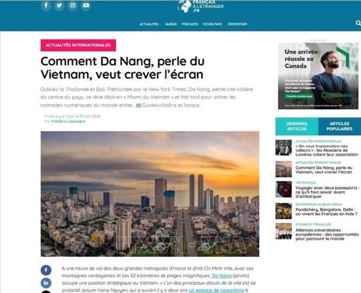 Bài viết trên Tạp chí điện tử Journal des Français à l'étranger. Ảnh: TTXVN