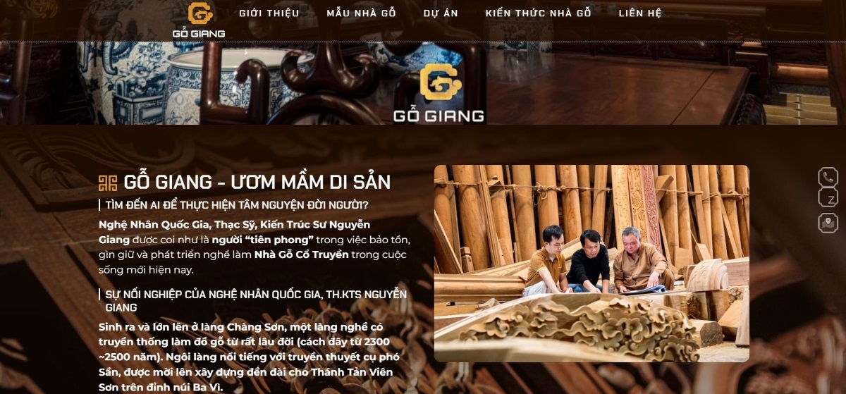 Trang web “gogiang.vn” giới thiệu các dự án và sản phẩm của kiến trúc sư Nguyễn Văn Giang. Ảnh: gogiang.vn