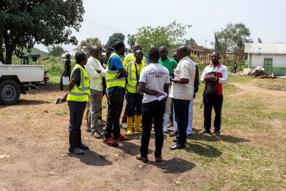 Healthcare workers involved in the Ebola response gather at Rwampara General Hospital in Rwampara, Ituri province, Democratic Republic of Congo, July 6, 2026. (Photo: REUTERS/Gradel Muyisa Mumbere)