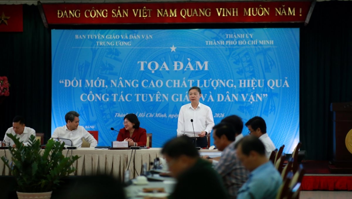Quang cảnh tọa đàm "Đổi mới, nâng cao chất lượng, hiệu quả công tác Tuyên giáo và Dân vận trong bối cảnh mới". Ảnh: CTV Bích Thùy/VOV TP. Hồ Chí Minh