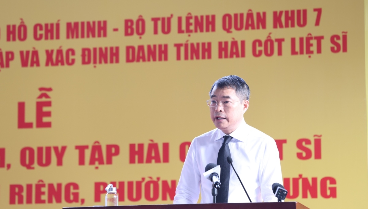 Prime Minister Le Minh Hung speaks at the launch ceremony for a search and recovery operation for martyrs’ remains at Le Thi Rieng Park in Ho Chi Minh City, July 6, 2026. (Photo: VOV)