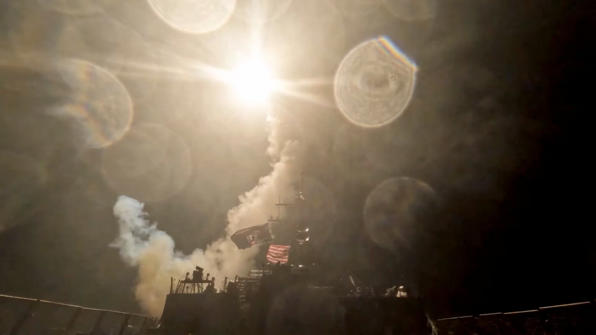 A US warship launches a munition at an unknown location during what the US military says is its latest wave of strikes on Iran, in this still image taken from handout video released July 16, 2026. (US Central Command/Handout via REUTERS)