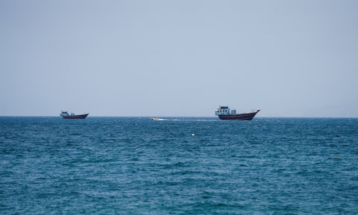 Vessels at the Strait of Hormuz, as seen from Musandam, Oman, July 26, 2026. (REUTERS)
