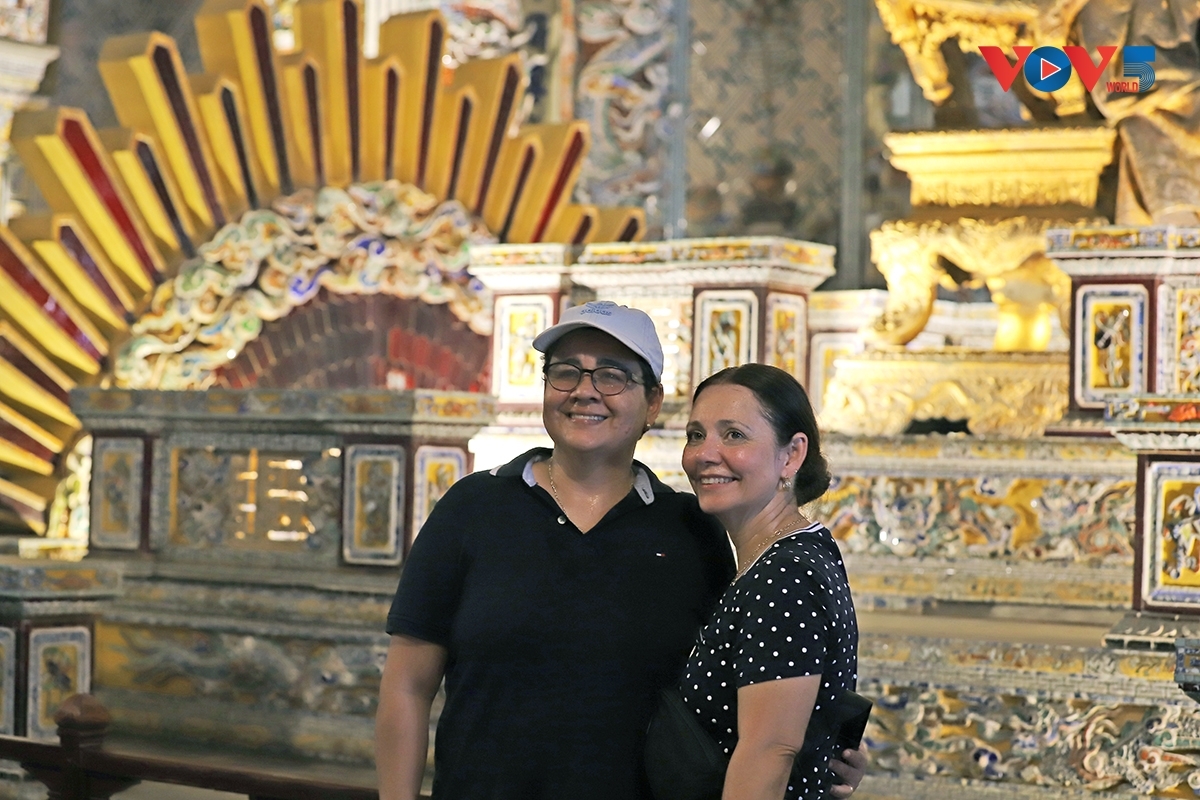 Many visitors capture memories at the Tomb of Emperor Khai Dinh.