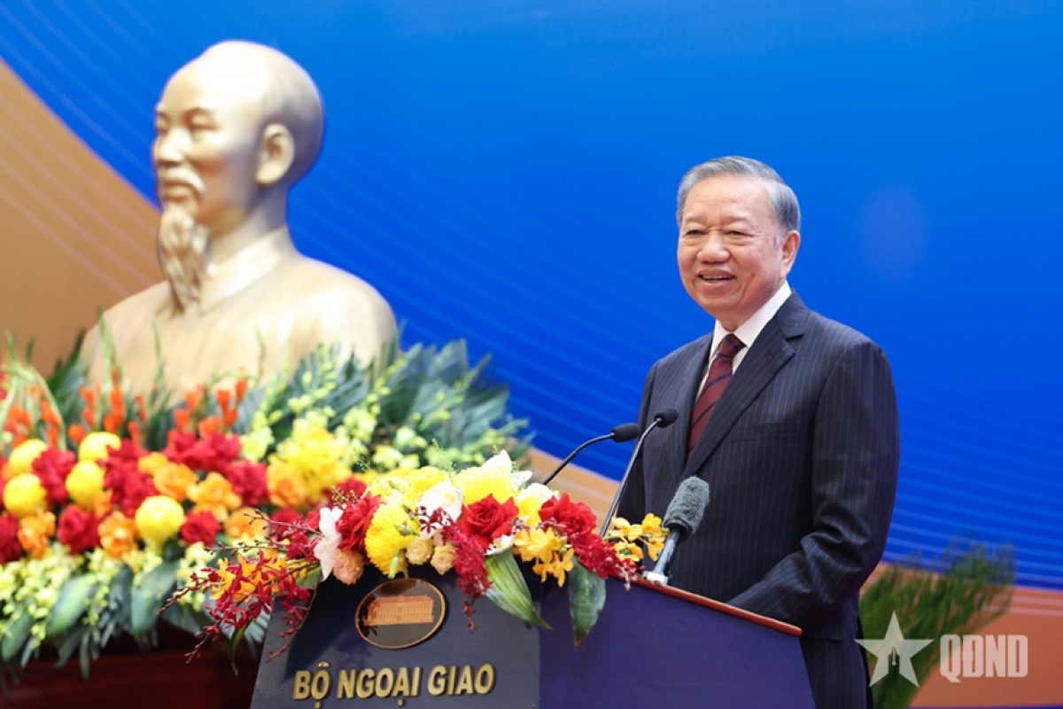 General Secretary and President To Lam delivers a speech at the conference. (Photo: Vu Phong/QDND)