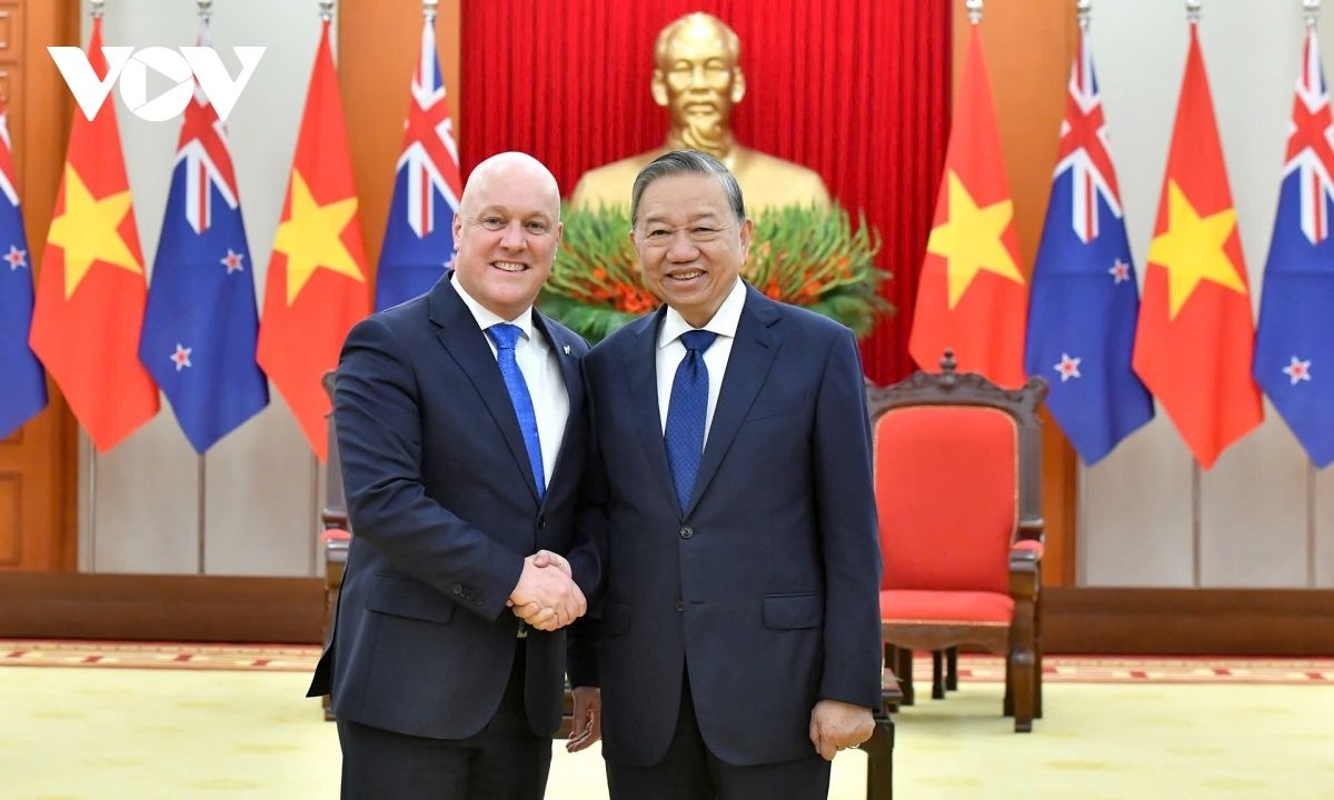 General Secretary and President To Lam receives New Zealand Prime Minister Christopher Luxon, leader of the New Zealand National Party, during the latter's visit to Vietnam in February 2025. (Photo: VOV)