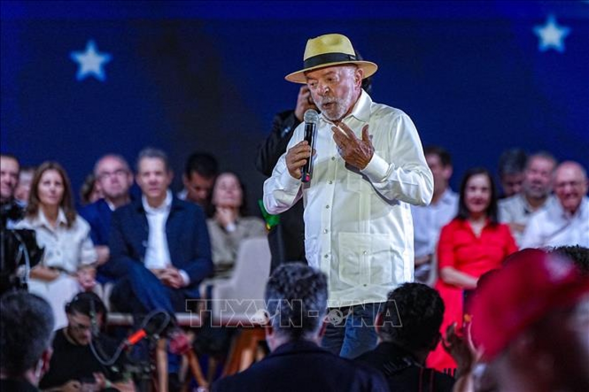 El presidente brasileño, Luiz Inácio Lula da Silva, interviene en la convención nacional del Partido de los Trabajadores (PT) en São Paulo el 2 de agosto de 2026. Foto: Xinhua/VNA