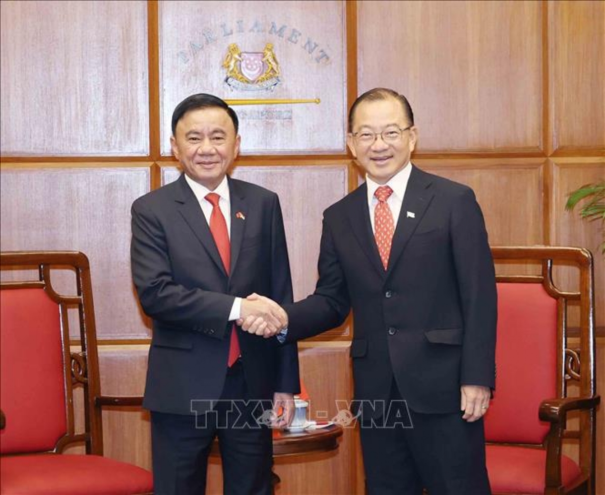 Anggota Tetap Badan Sekretariat KS PKV Tran Cam Tu beraudiensi dengan Ketua Parlemen Singapura, Seah Kian Peng (Foto: Phuong Hoa/VNA)