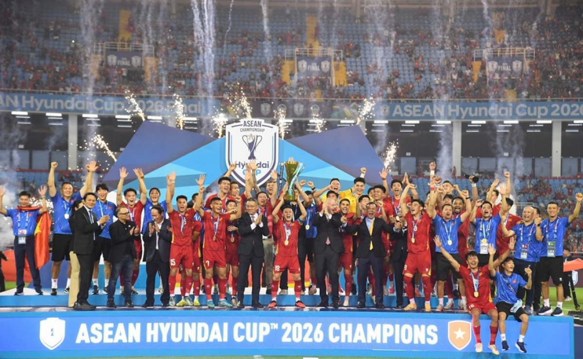 The Vietnam national men's football team successfully defend their title at the Southeast Asian Football Championship (ASEAN Hyundai Cup 2026). Photo: VFF