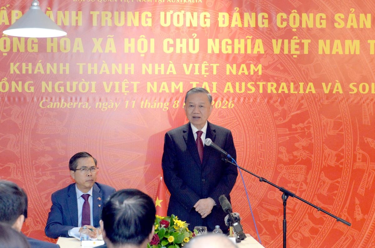 Sekjen sekaligus Presiden To Lam berbicara pada pertemuan dengan warga Vietnam di luar negeri. Foto: Viet Nga/VOV-Australia.