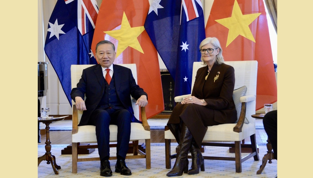 トー・ラム書記長・国家主席とサマンサ・モスティン総督（写真： Việt Nga/VOV-Australia）