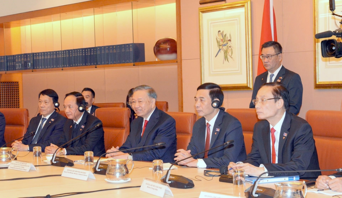 Party leader and President To Lam speaks during talks with Australian Prime Minister Anthony Albanese. 