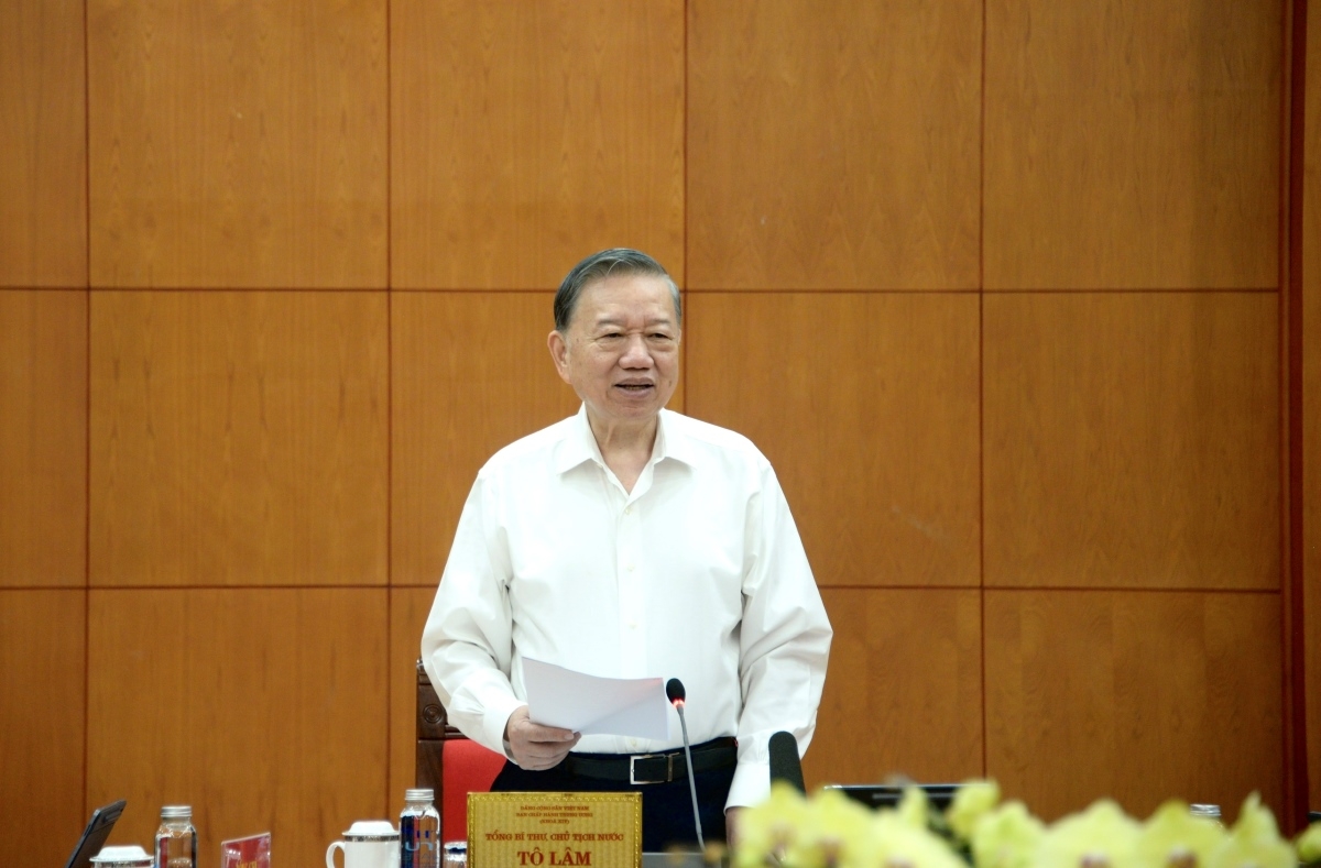 Sekjen sekaligus Presiden To Lam berbicara pada temu kerja tersebut (Foto: Viet Cuong/VOV) 