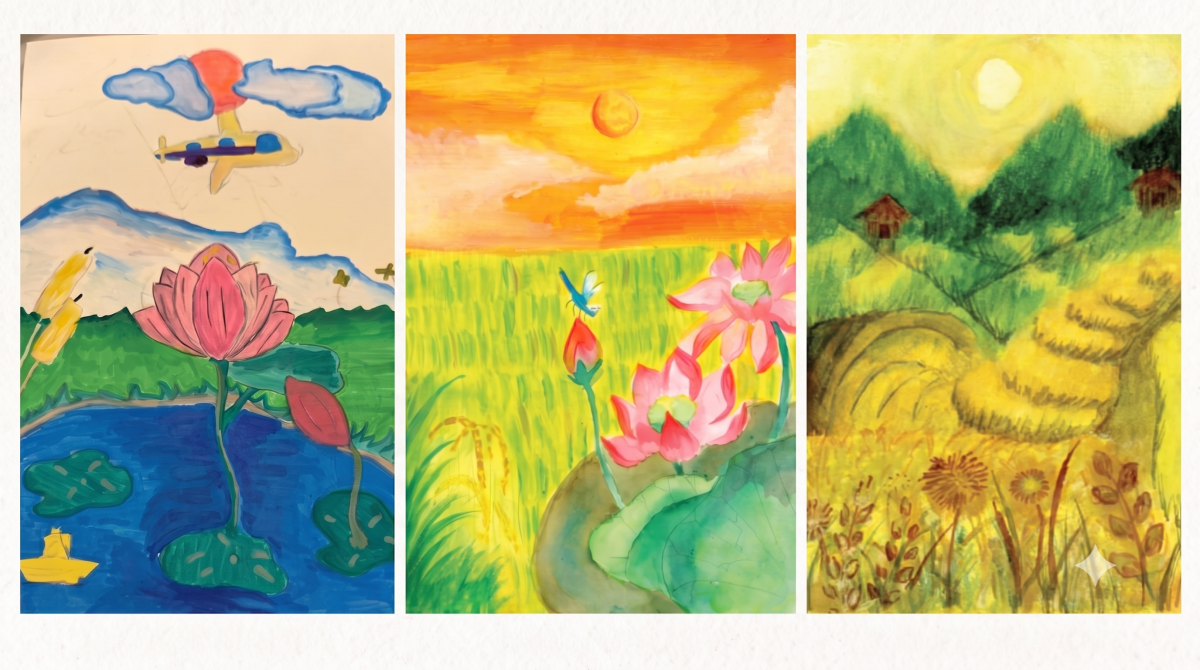 The illustration pictures for the book by children from the Happy Literature Class (Photo: Ha Viet Anh)