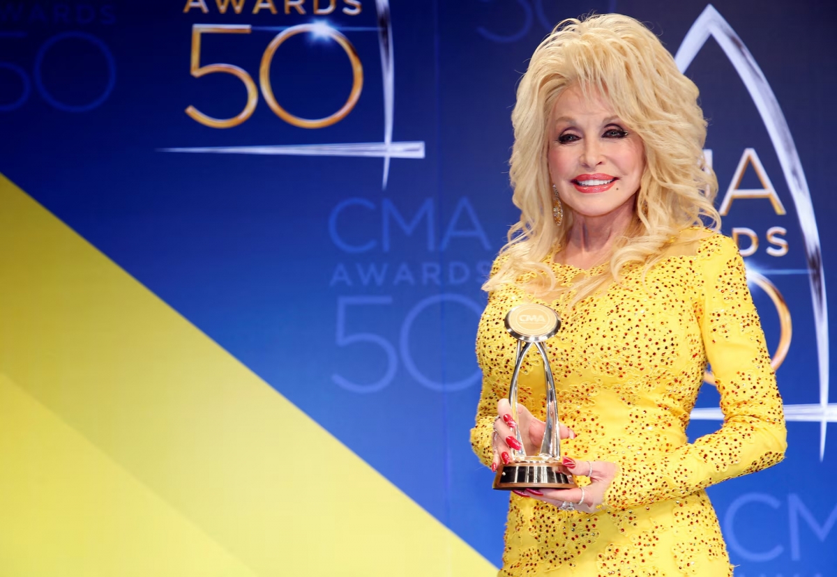 Singer Dolly Parton poses backstage with her Willie Nelson Lifetime Achievement Award during the 50th Annual Country Music Association Awards in Nashville, Tennessee, US, November 2, 2016. (REUTERS/Jamie Gilliam/File Photo)