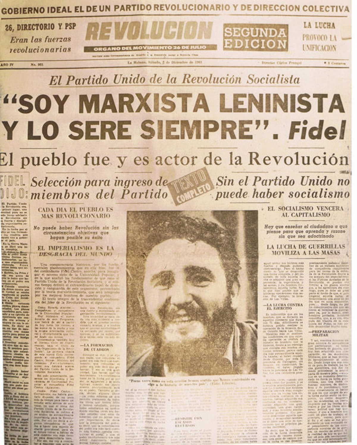 “Soy marxista leninista y lo seré siempre”, asegura Fidel Castro en esta página del periódico Revolución, órgano del Movimiento 26 de julio de Cuba. Foto de archivo: Cubadebate