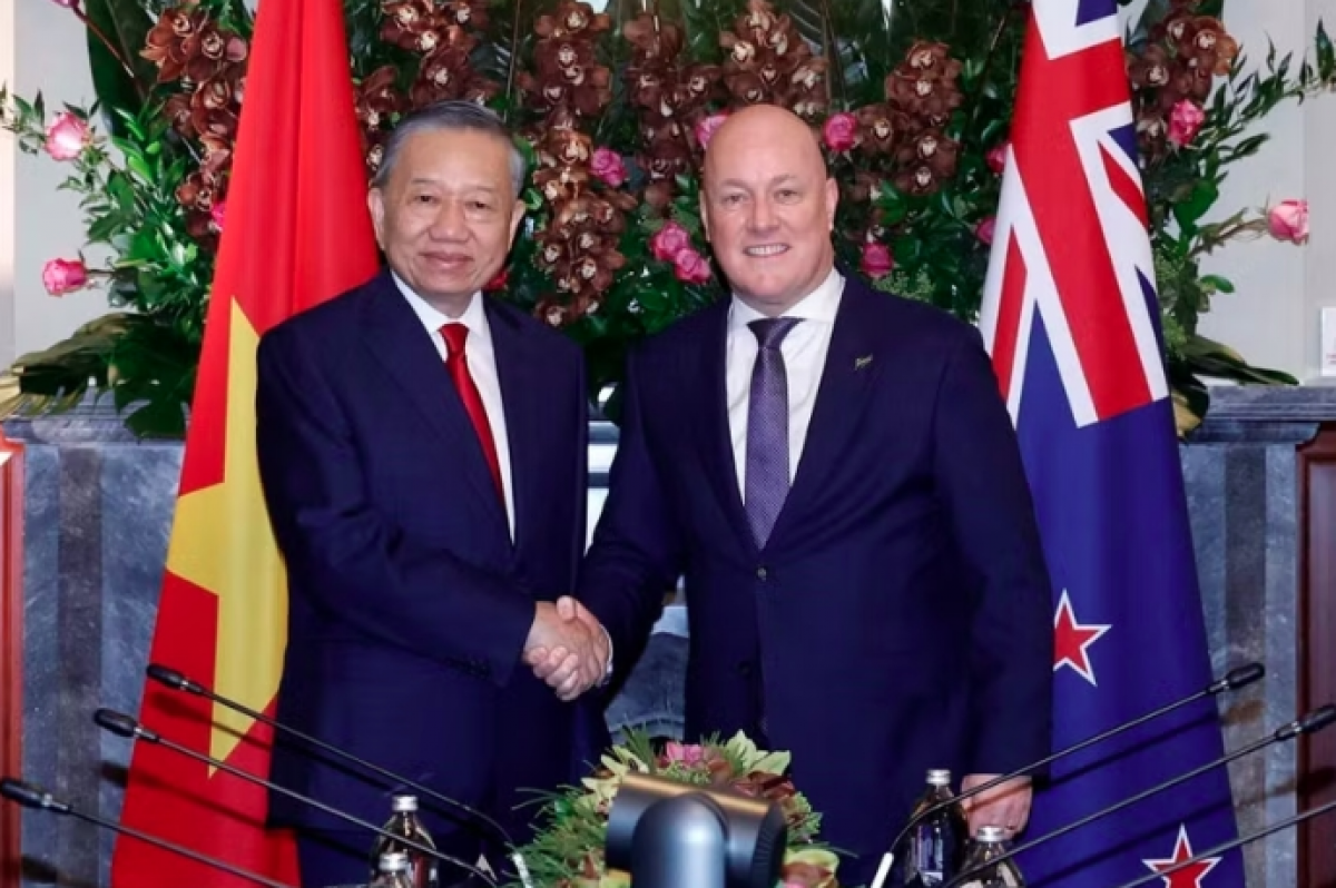 Tổng Bí thư, Chủ tịch nước Tô Lâm và Thủ tướng New Zealand Christopher Luxon. Ảnh: Thống Nhất/TTXVN