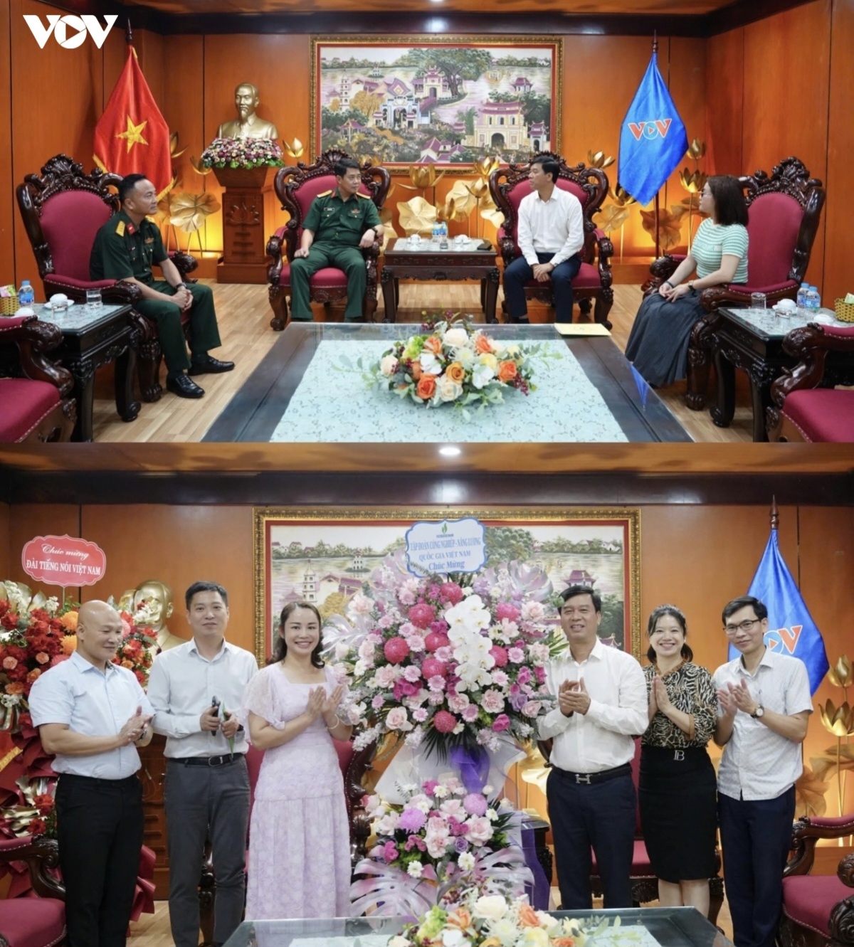 Ngoài ra, đại diện Binh chủng Tăng thiết giáp và Tập đoàn Công nghiệp - Năng lượng Quốc gia Việt Nam cũng đến chúc mừng VOV nhân dịp Đài tròn 81 tuổi.