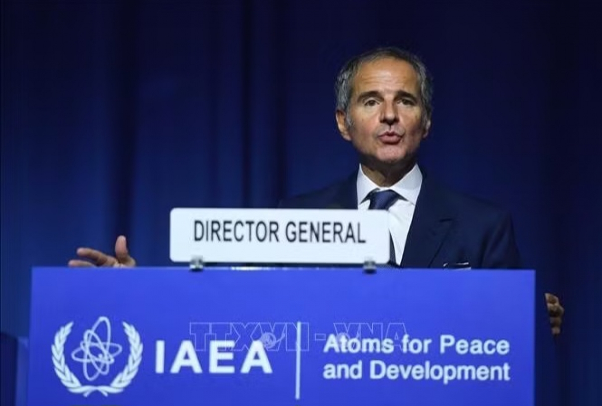 El director general del OIEA, Rafael Mariano Grossi, pronuncia el discurso inaugural de la 70.ª Conferencia General del Organismo Internacional de Energía Atómica (OIEA), celebrada el 14 de septiembre de 2026 en Viena, Austria. Foto: Xinhua/VNA