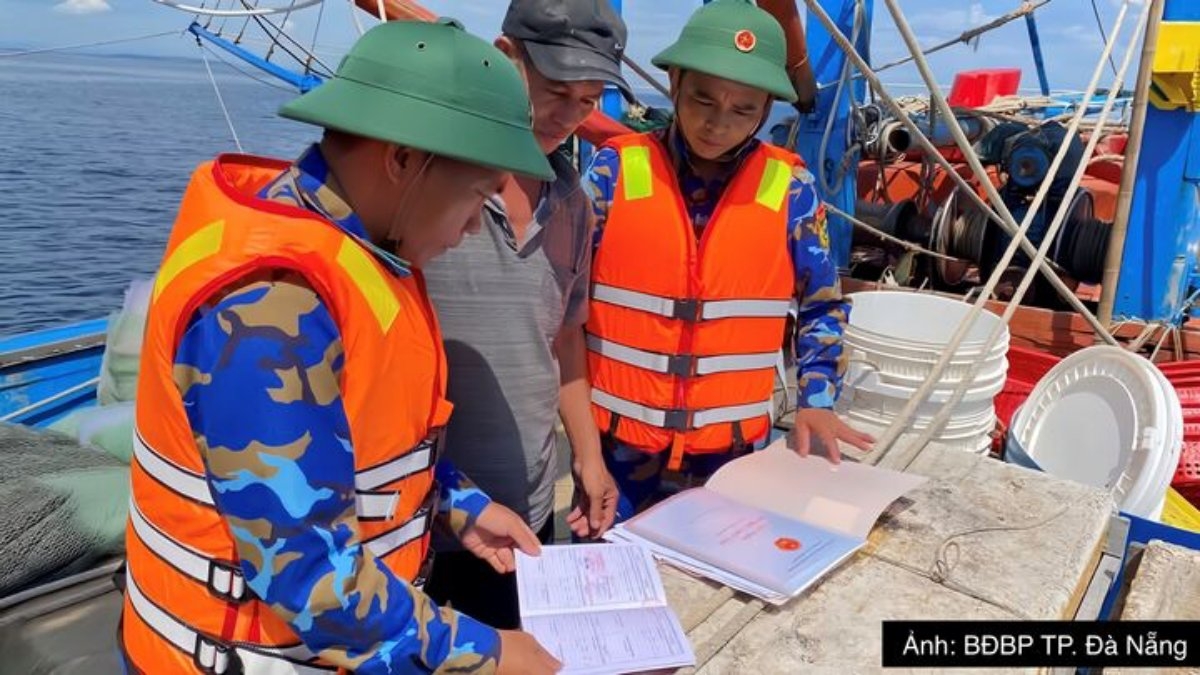 Lực lượng chức năng tại Đà Nẵng kiểm tra tàu cá hoạt động trên biển, bảo đảm các điều kiện khai thác theo quy định. Ảnh: Bộ đội biên phòng TP Đà Nẵng