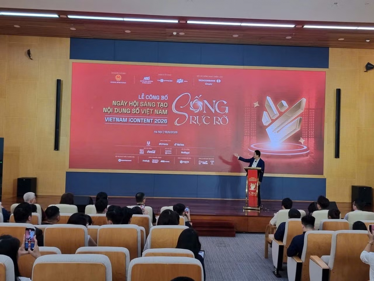 Ông Lê Quang Tự Do, Cục trưởng Cục Phát thanh, Truyền hình và thông tin điện tử, Bộ Văn hóa - Thể thao và Du lịch phát biểu tại Lễ khởi động Ngày hội Sáng tạo nội dung số Việt Nam – Vietnam iContent 2026. Ảnh: baotintuc.vn