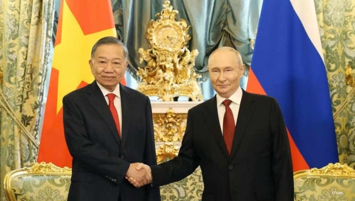 Tổng Bí thư, Chủ tịch nước Tô Lâm và Tổng thống Nga Vladimir Putin. Ảnh: Thống Nhất/TTXVN