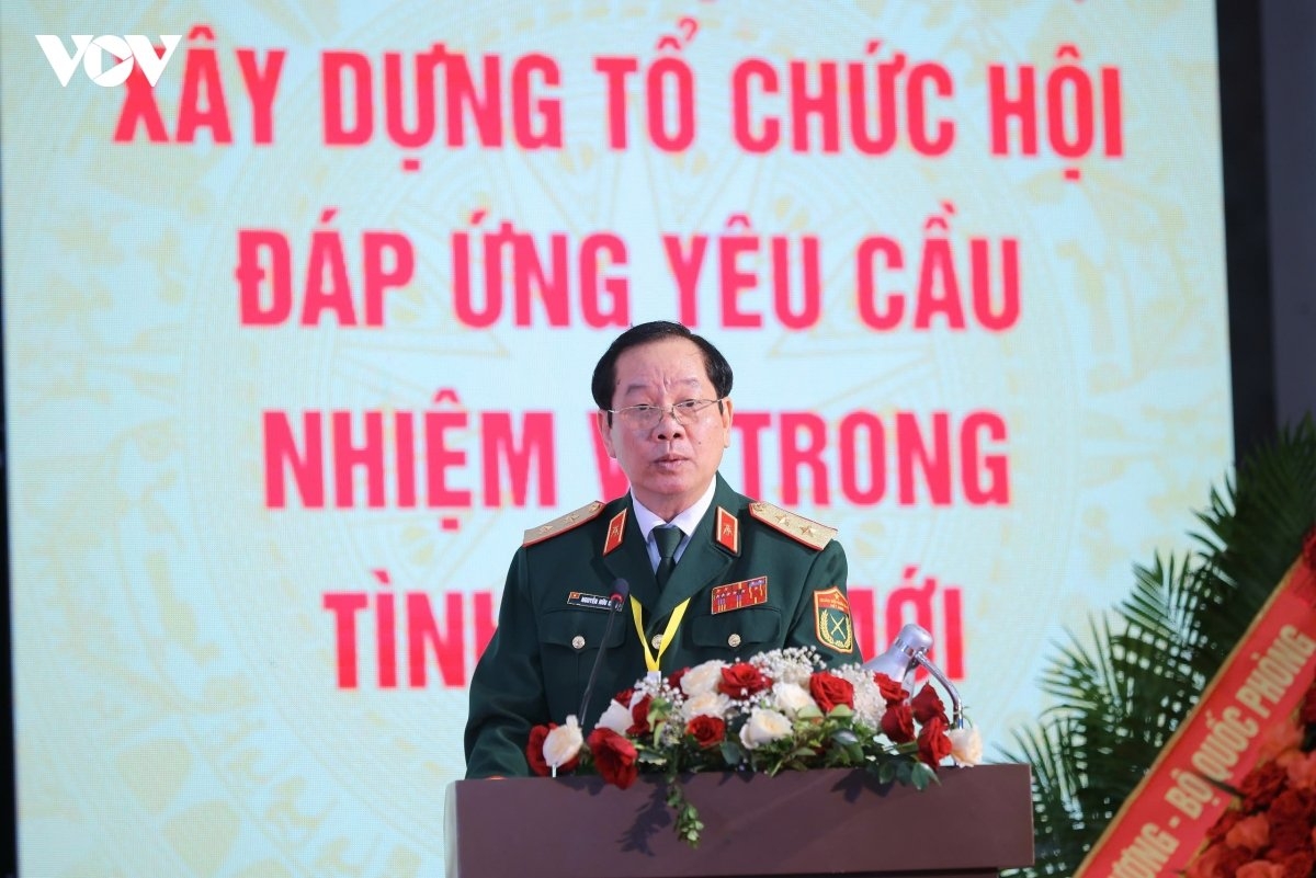 Trung tướng Nguyễn Hữu Chính, Chủ tịch Hội Nạn nhân chất độc da cam/Dioxin Việt Nam phát biểu khai mạc đại hội. Ảnh: Chung Thủy/VOV.VN