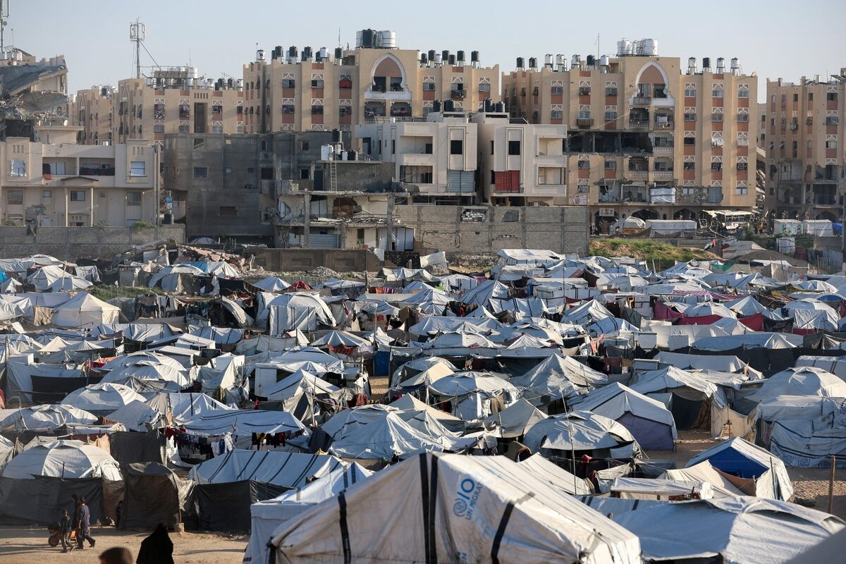 A makeshift tent camp for Palestinian refugees in Khan Younis, in the southern Gaza Strip, on February 10, 2026. (Photo: REUTERS/Ramadan Abed)