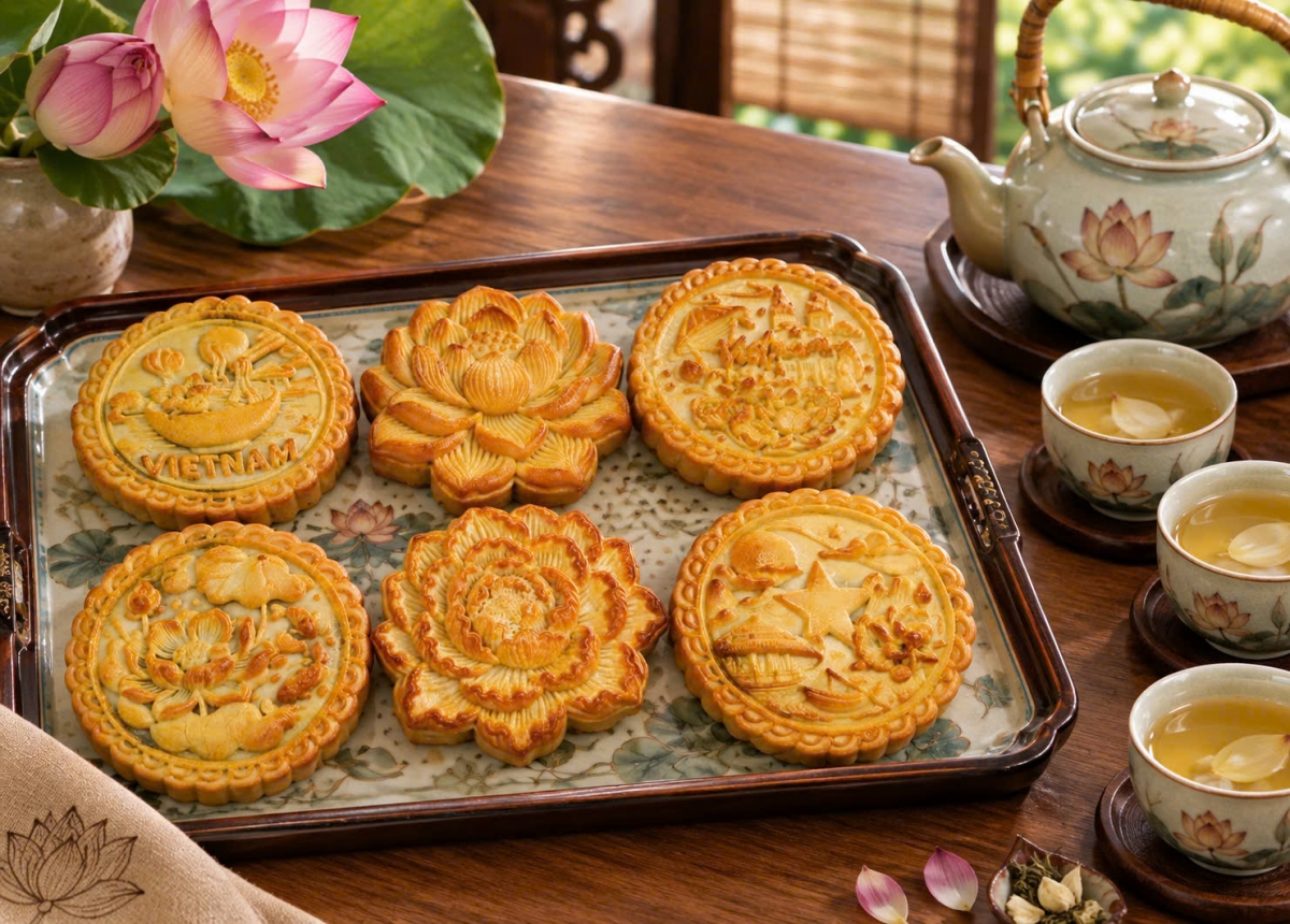 Baked mooncakes, a special treat of the of the Mid-Autumn celebration (Photo: BongRy shop)