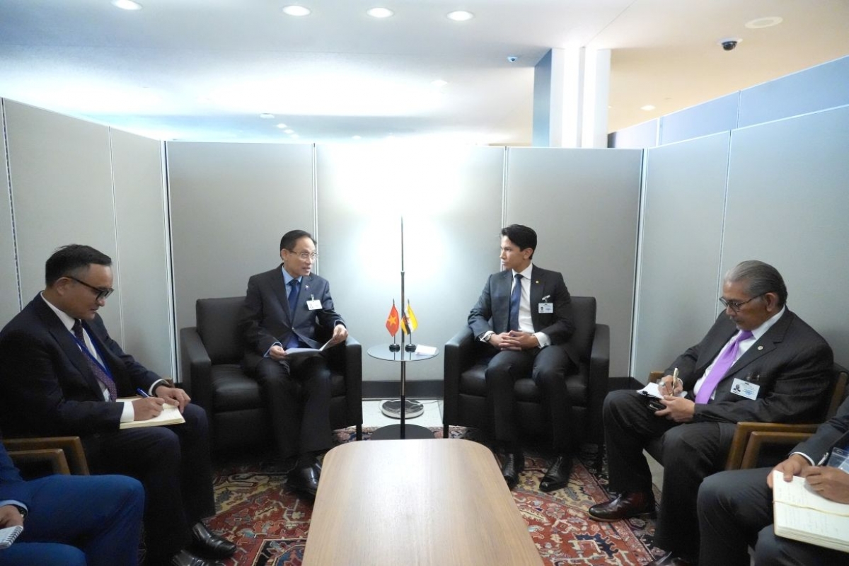 Vietnamese Foreign Minister Le Hoai Trung during a meeting with Brunei's Foreign Minister Prince Abdul Mateen on September 23, 2026 (Photo: VOV)