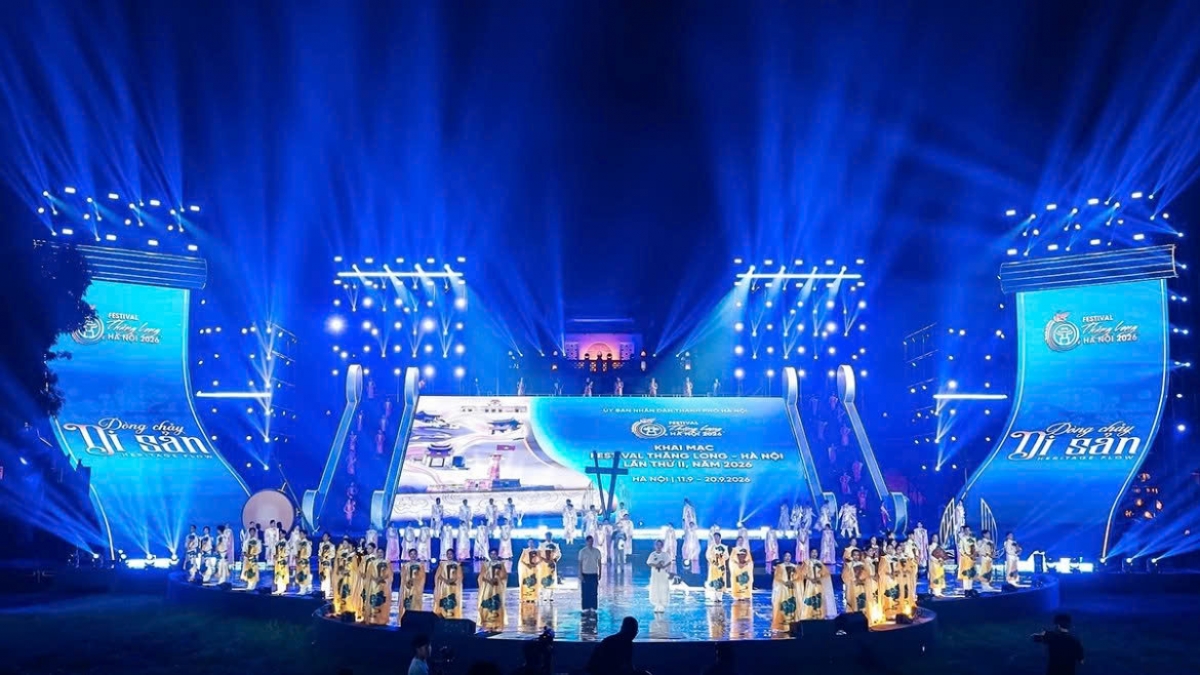  Sân khấu Chương trình nghệ thuật khai mạc Festival Thăng Long - Hà Nội 2026 tại Hoàng thành Thăng Long. Ảnh: BTC/VOV