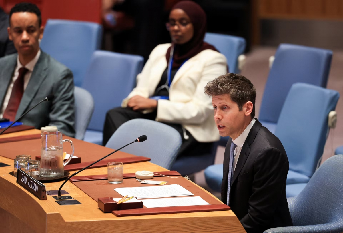 OpenAI CEO Sam Altman addresses the United Nations Security Council during a session on Artificial Intelligence during the 81st United Nations General Assembly, at UN Headquarters in New York City, US, September 23, 2026. (REUTERS/Brendan McDermid)