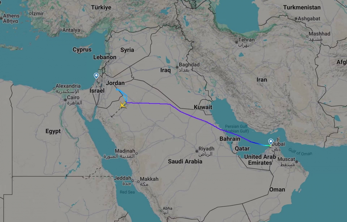 Une capture d’écran montrant un vol de Flydubai à destination de Tel-Aviv, dérouté vers l’Arabie saoudite le 30 septembre 2026. Photo: Flightradar24.com/Handout via REUTERS