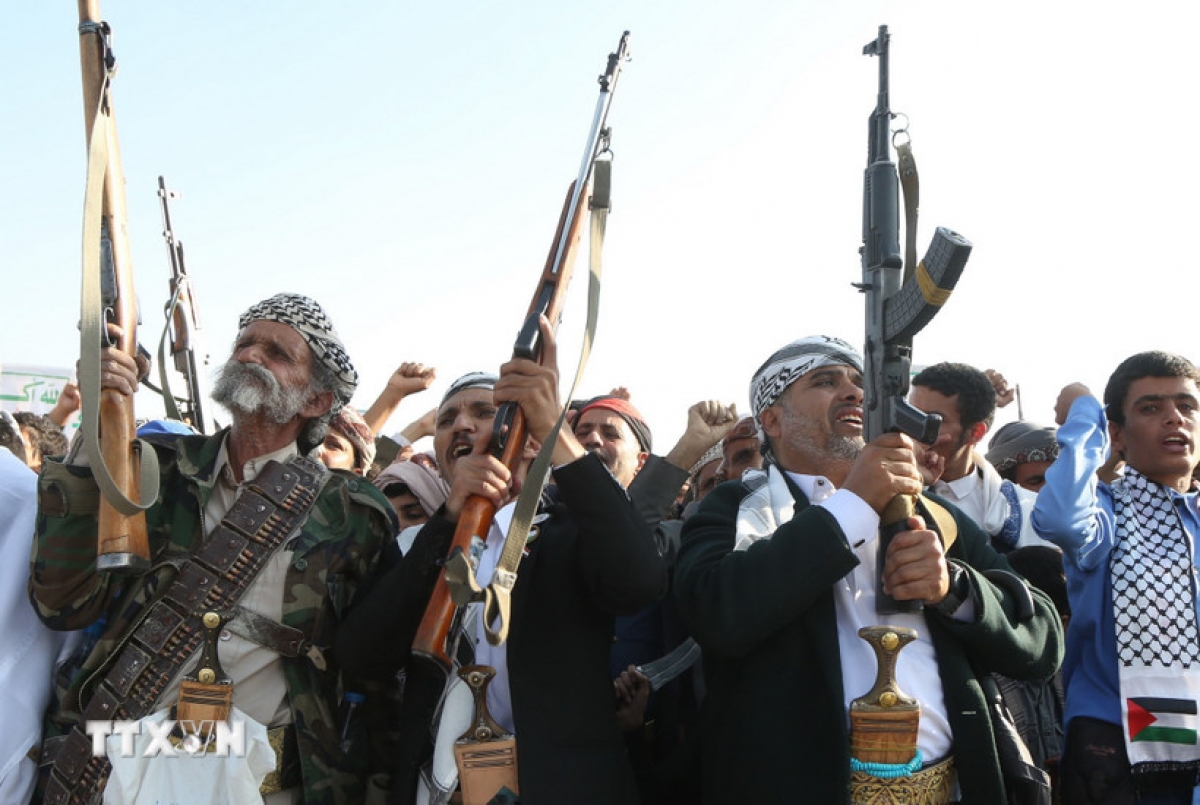 Combatientes hutíes en Saná, Yemen. Foto: Xinhua/VNA