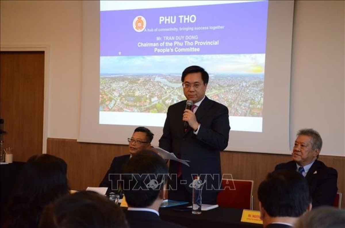 Tran Duy Dong, presidente del Comité Popular de Phu Tho, habla en la conferencia. Foto: VNA