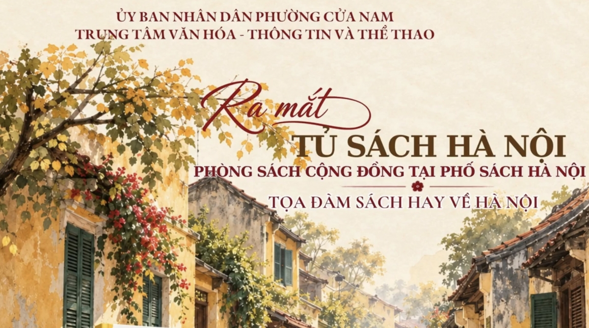 L’affiche de l’inauguration de «Tủ sách Hà Nội», le 21 octobre, rue des livres. Façades jaunes, volets verts, bougainvilliers et feuilles d’automne: tout l’imaginaire hanoïen. Photo: Comité d'organisation