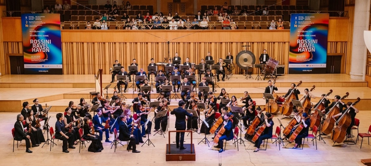 Một buổi hòa nhạc tại Phòng hòa nhạc Lớn, Học viện Âm nhạc quốc gia Việt Nam. (Ảnh: VNSO)