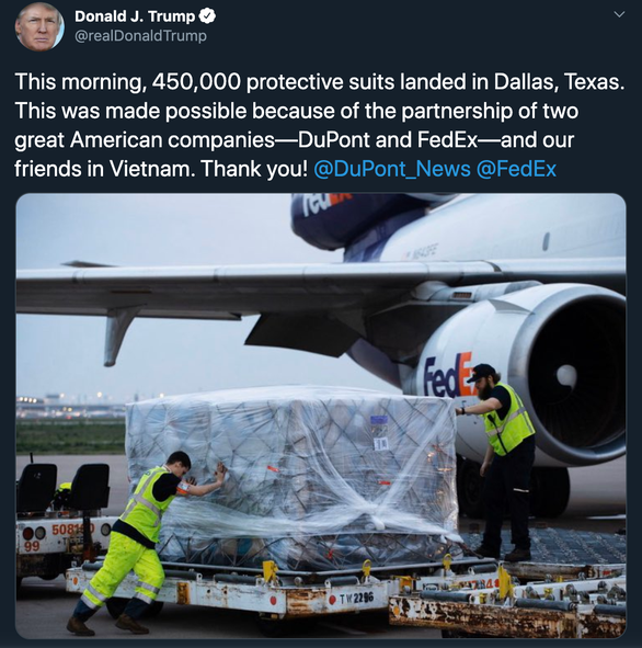 ທ່ານDonal Trump ປະ​ທານາ​ທີບໍ​ດີອາ​ເມ​ລິ​ກາ​ຂອບ​ໃຈຫວຽດ​ນາມທີ່ໄດ້​​ຮ່ວມ​ມືກັບອາ​ເມ​ລິ​ກາ​ໃນ​ການ​ສະ​ກັດ​ກັ້ນໂລກ​ລະ​ບາດ Covid-19