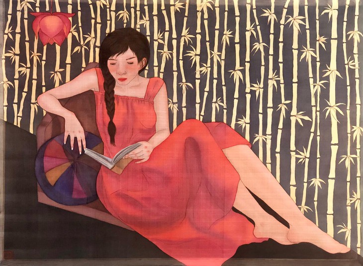 La lectura y los lectores en pinturas sobre seda de Thanh Luu