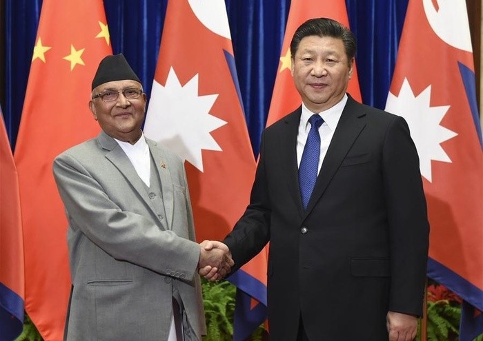 Chinas Staatschef Xi Jinping führt Gespräch mit Nepals Premierminister Sharma Oli
