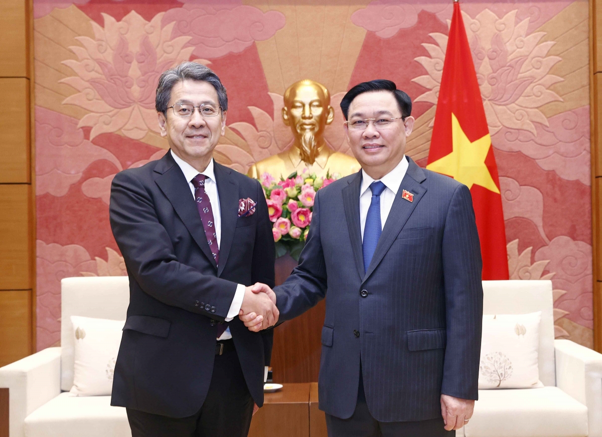 Parlamentspräsident Vuong Dinh Hue empfängt den Gouverneur von JBIC Tadashi Maeda