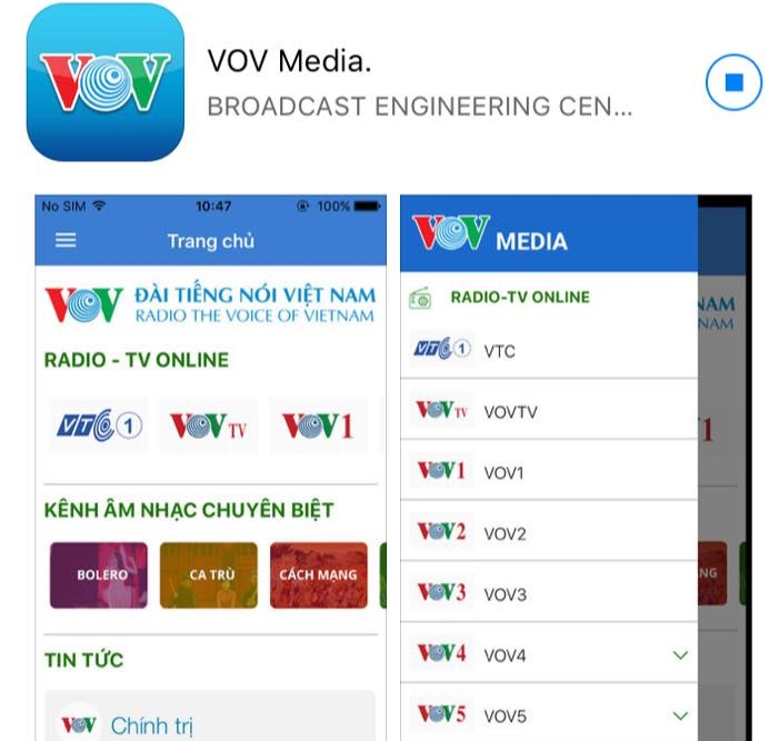 Cara menggunakan fitur “VOV Media” untuk mendengarkan acara VOV di ponsel pintar dan tablet