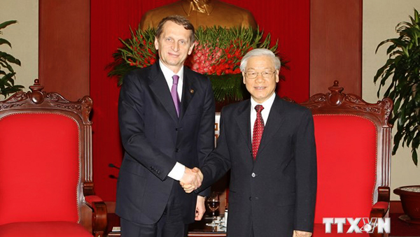 Máximo jefe político de Vietnam recibe al presidente de Duma del Estado ruso