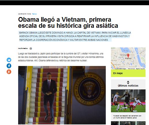 Medios de Argentina e Italia publican informaciones sobre la visita de Obama a Vietnam