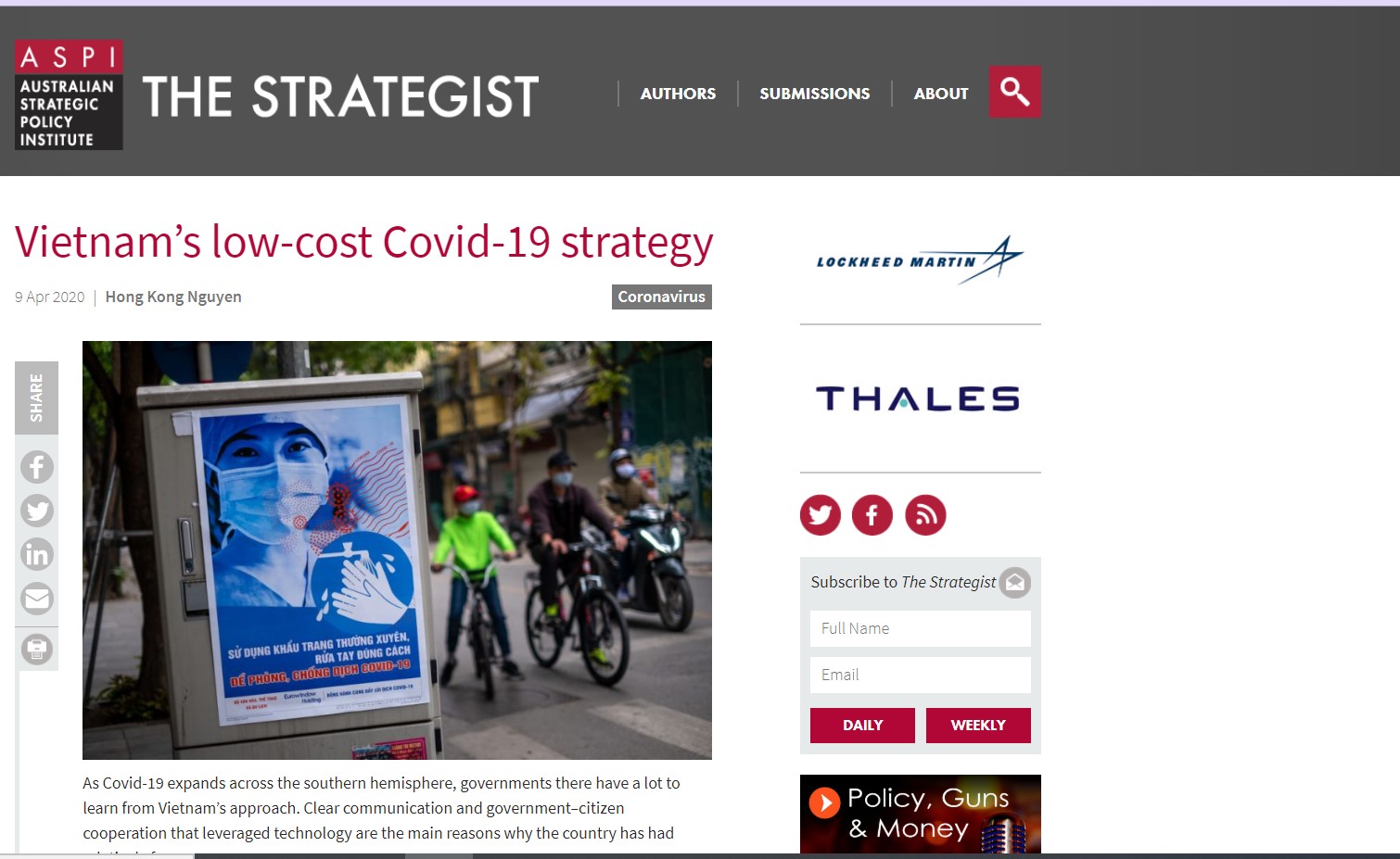 ประชามติออสเตรเลียชื่นชมการป้องกันและควบคุมโรคโควิด 19 อย่างมีประสิทธิภาพของเวียดนาม