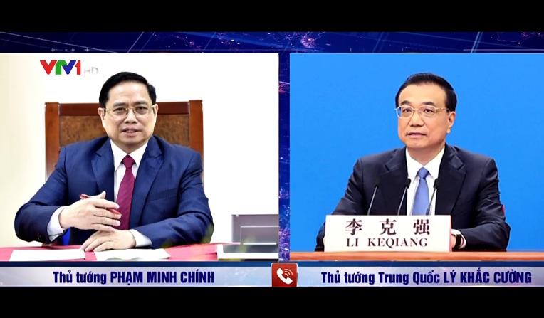 លោកនាយករដ្ឋមន្រ្តី Pham Minh Chinh ធ្វើកិច្ចសន្ទនាតាមទូរស័ព្ទជាមួយនាយករដ្ឋមន្ត្រីចិនលោក Li Keqiang
